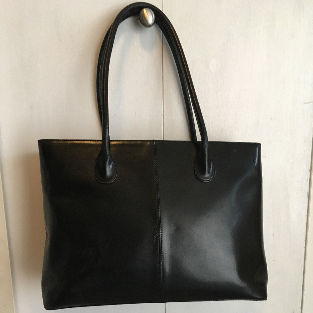 J CREW Black Leather Laptop Tote Medium